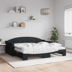 Sofá-cama com gavetão e colchões 90x190 cm tecido preto