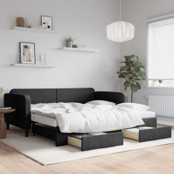 Sofá-cama com gavetão e gavetas 100x200 cm tecido preto