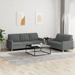 2 Pcs conjunto de sofás com almofadões tecido cinzento-escuro