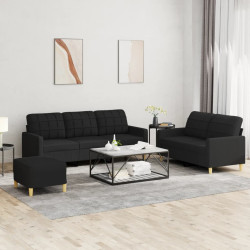 3 Pcs conjunto de sofás com almofadões tecido preto