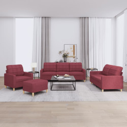 4 Pcs conjunto de sofás com almofadões tecido vermelho tinto