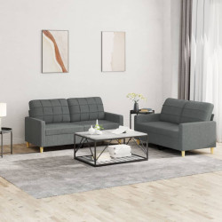2 Pcs conjunto de sofás com almofadões tecido cinzento-escuro