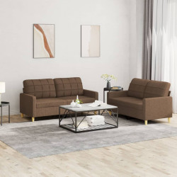 2 Pcs conjunto de sofás com almofadões tecido castanho