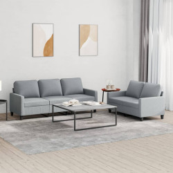 2 Pcs conjunto de sofás com almofadões tecido cinzento-claro