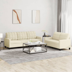 2 Pcs conjunto sofás c/ almofadões couro artificial cor creme