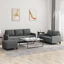 3 Pcs conjunto de sofás com almofadões tecido cinzento-escuro