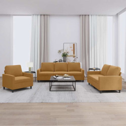 3 Pcs conjunto de sofás com almofadões veludo castanho