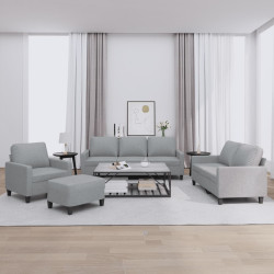 4 Pcs conjunto de sofás com almofadões tecido cinzento-claro