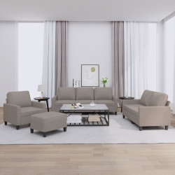 4 Pcs conjunto de sofás com almofadões tecido cinza-acastanhado