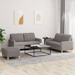 3 Pcs conjunto de sofás com almofadões tecido cinza-acastanhado
