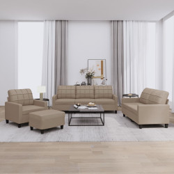 4 Pcs conjunto sofás c/ almofadões couro artif. cor cappuccino