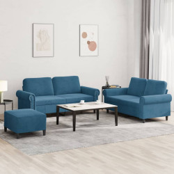 3 Pcs conjunto de sofás com almofadões veludo azul