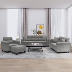 4 Pcs conjunto sofás c/ almofadas microfibra cinza-escuro