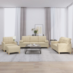 4 Pcs conjunto de sofás com almofadas tecido cor creme