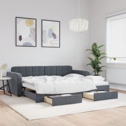 Sofá-cama c/ gavetão e gavetas 90x190 cm veludo cinzento-escuro