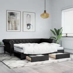 Sofá-cama c/ gavetão e gavetas 90x200 cm couro artificial preto
