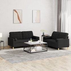 2 Pcs conjunto de sofás com almofadas tecido preto