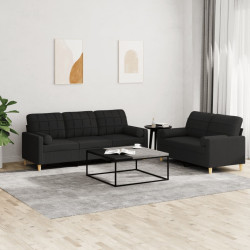 2 Pcs conjunto de sofás com almofadas tecido preto
