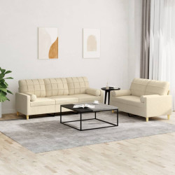 2 Pcs conjunto de sofás com almofadas tecido cor creme