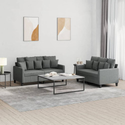2 Pcs conjunto de sofás com almofadões tecido cinzento-escuro