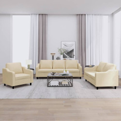 3 Pcs conjunto de sofás com almofadões tecido cor creme