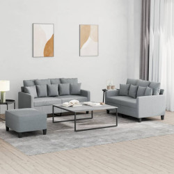3 Pcs conjunto de sofás com almofadões tecido cinzento-claro