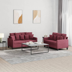 2 Pcs conjunto de sofás com almofadões tecido vermelho tinto