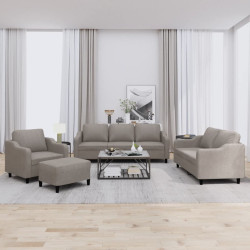 4 Pcs conjunto de sofás com almofadões tecido cinza-acastanhado