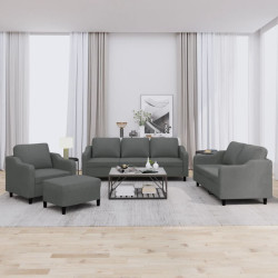 4 Pcs conjunto de sofás com almofadões tecido cinzento-escuro