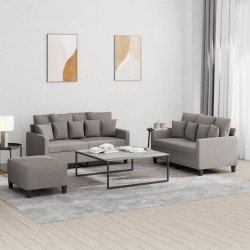 3 Pcs conjunto de sofás com almofadões tecido cinza-acastanhado