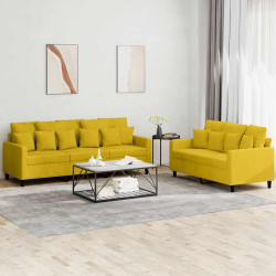 2 Pcs conjunto de sofás com almofadões veludo amarelo
