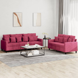 2 Pcs conjunto de sofás com almofadões veludo vermelho tinto