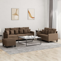 3 Pcs conjunto de sofás com almofadões tecido castanho