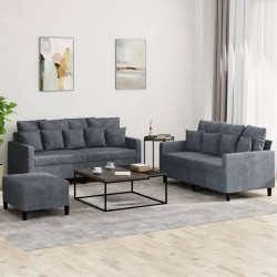 3 Pcs conjunto de sofás com almofadões veludo cinzento-escuro