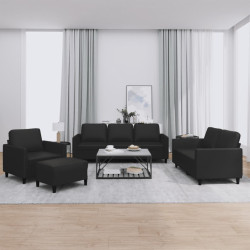 4 Pcs conjunto de sofás com almofadões couro artificial preto