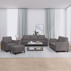 4 Pcs conjunto de sofás c/ almofadões couro artificial cinzento