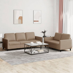 2 Pcs conjunto sofás c/ almofadões couro artif. cor cappuccino