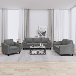 3 Pcs conjunto de sofás com almofadas tecido cinzento-escuro