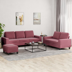 3 Pcs conjunto de sofás tecido vermelho-tinto