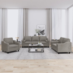 3 Pcs conjunto de sofás com almofadas tecido cinza-acastanhado
