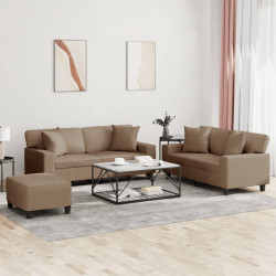3 Pcs conjunto sofás c/ almofadas couro artificial cappuccino