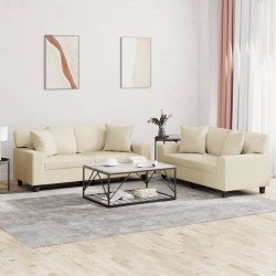 2 Pcs conjunto de sofás com almofadas couro artificial creme