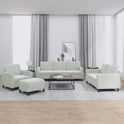4 Pcs conjunto de sofás veludo cinzento-claro