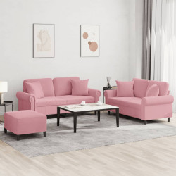 3 Pcs conjunto de sofás com almofadas veludo rosa