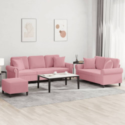 3 Pcs conjunto de sofás com almofadas veludo rosa