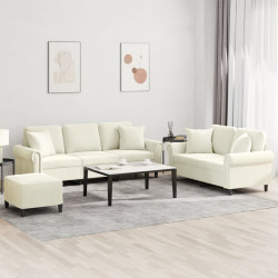 3 Pcs conjunto de sofás com almofadas veludo cor creme