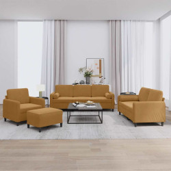 4 Pcs conjunto de sofás com almofadas veludo castanho