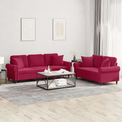2 Pcs conjunto de sofás com almofadas veludo vermelho-tinto