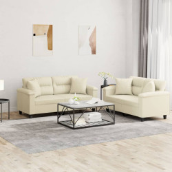 2 Pcs conjunto de sofás com almofadas couro artificial creme
