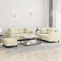 3 Pcs conjunto de sofás com almofadas couro artificial creme